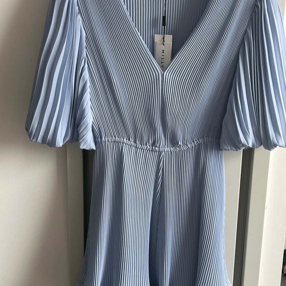 Milly NWT Blue Pleated V-Neck Dress